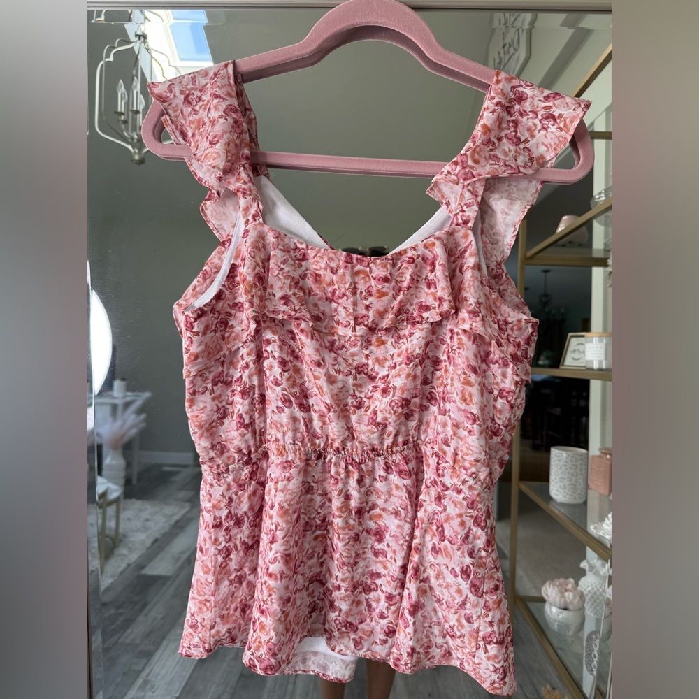 Grace Karin Pink and White Floral Flutter Sleeve Tank Top Blouse | Small | NWT - Picture 9 of 11